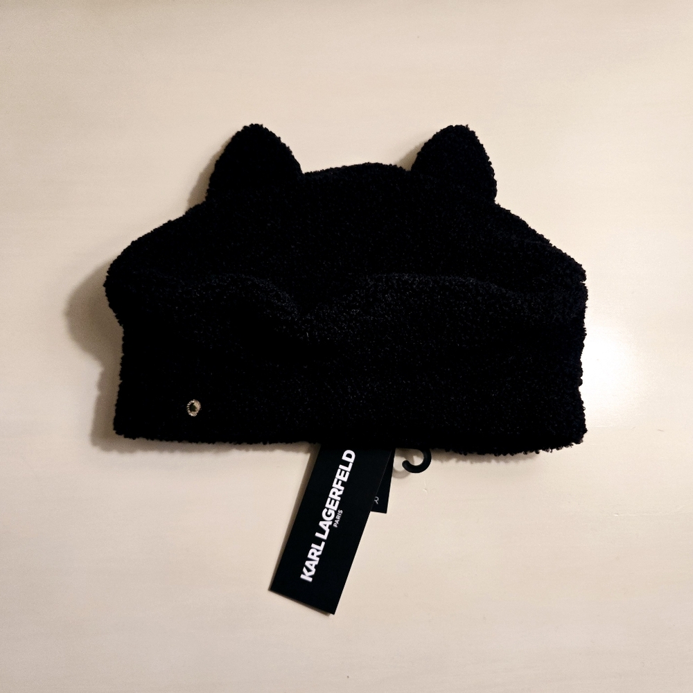 Karl Lagerfeld Black Cat Ear Beret Hat